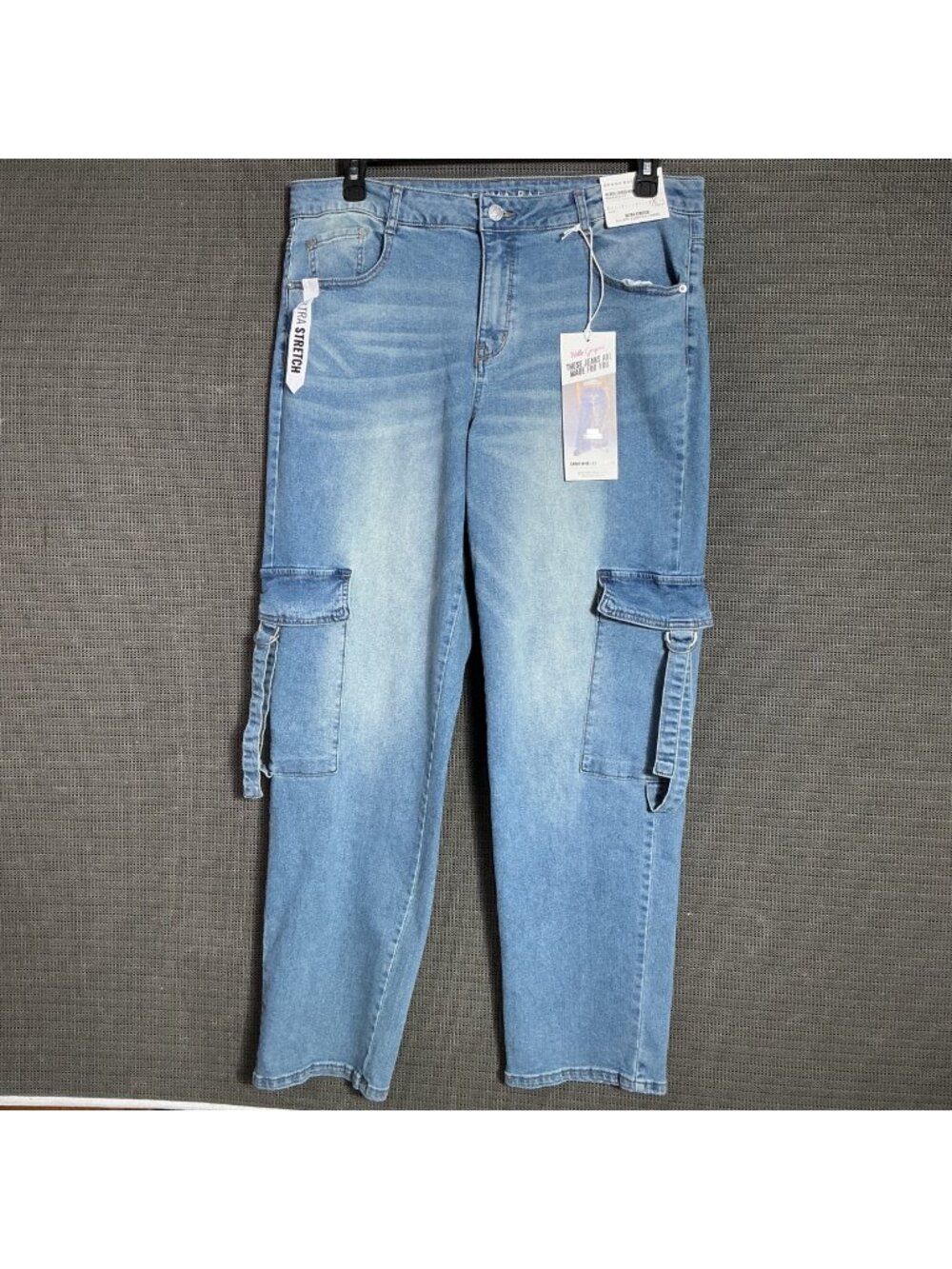 Gemma Rae Womens Size 14 Blue  Hi-Rise Cargo Wide Leg Jeans Ultra Stretch Denim